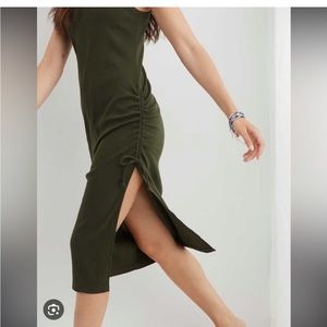 aerie ruched rib midi dress
